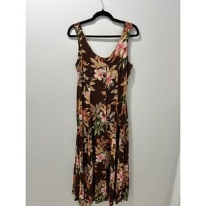 Spoiled Girls Vintage 90s Brown Floral‎ Maxi Dress Button Front Tie Back Size 11